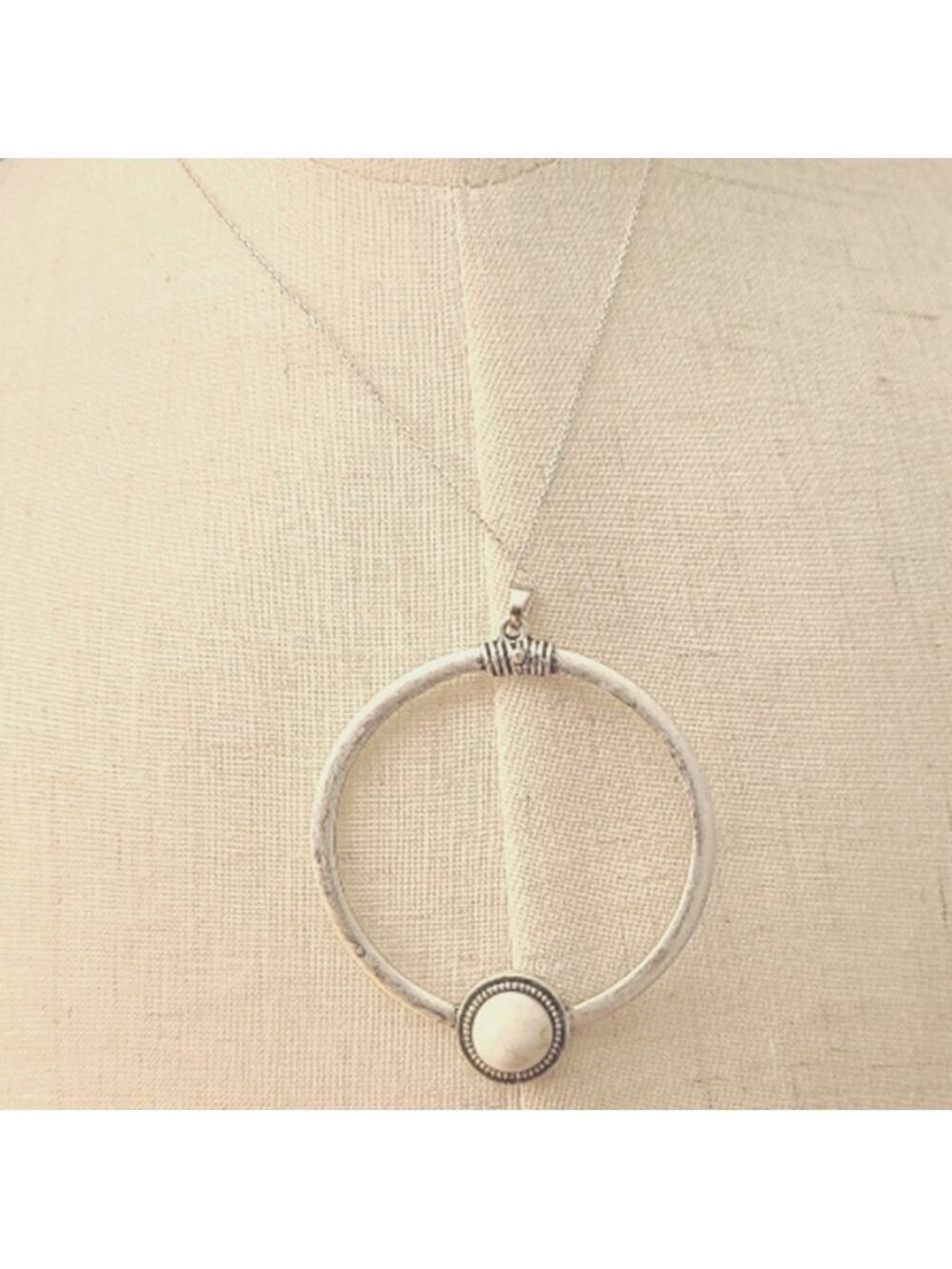 STERLING Silver Chain With Natural White Turquois Western Boho Necklace NWT